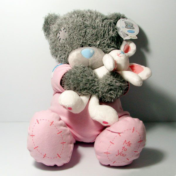 Мишка Тедди Me to you 30 см в розовых ползунках с кроликом